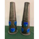 Pair of Archibald Knox for Liberty enamel on pewter vases number 0327