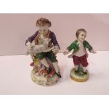 Sitzendorf porcelain boy with lamb figurine together with a Naples porcelain small boy figurine