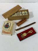 20 silk cigarette "cards"; pack of vintage Chas, Goodall & Son "Gas for Health" playing cards; set