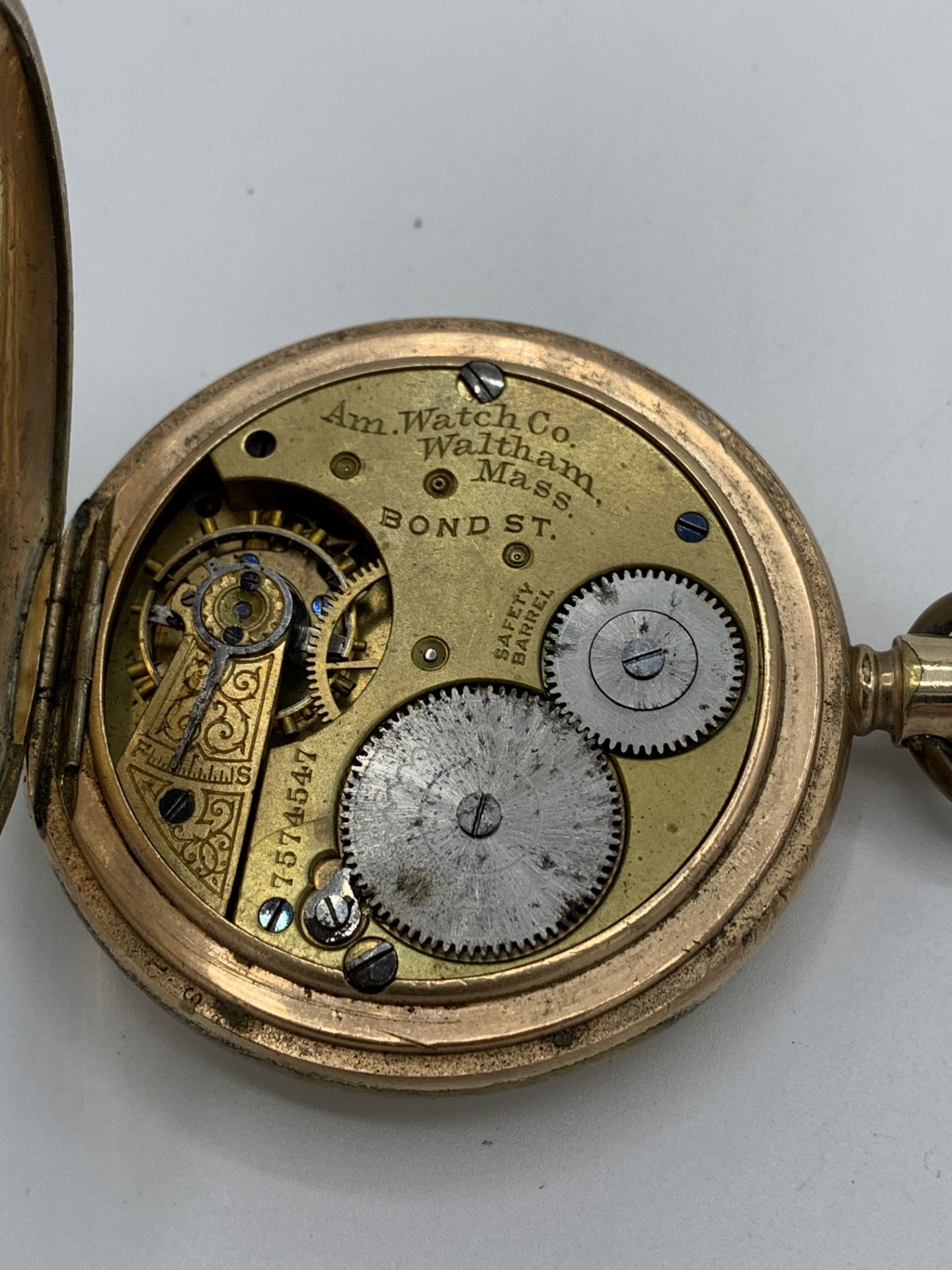 Gold plated cased half hunter pocket watch, with detached dust cover; and another - Image 2 of 4