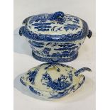 Willow pattern covered tureen; with a blue and white Doulton, Burslem "Sydenham" covered tureen.