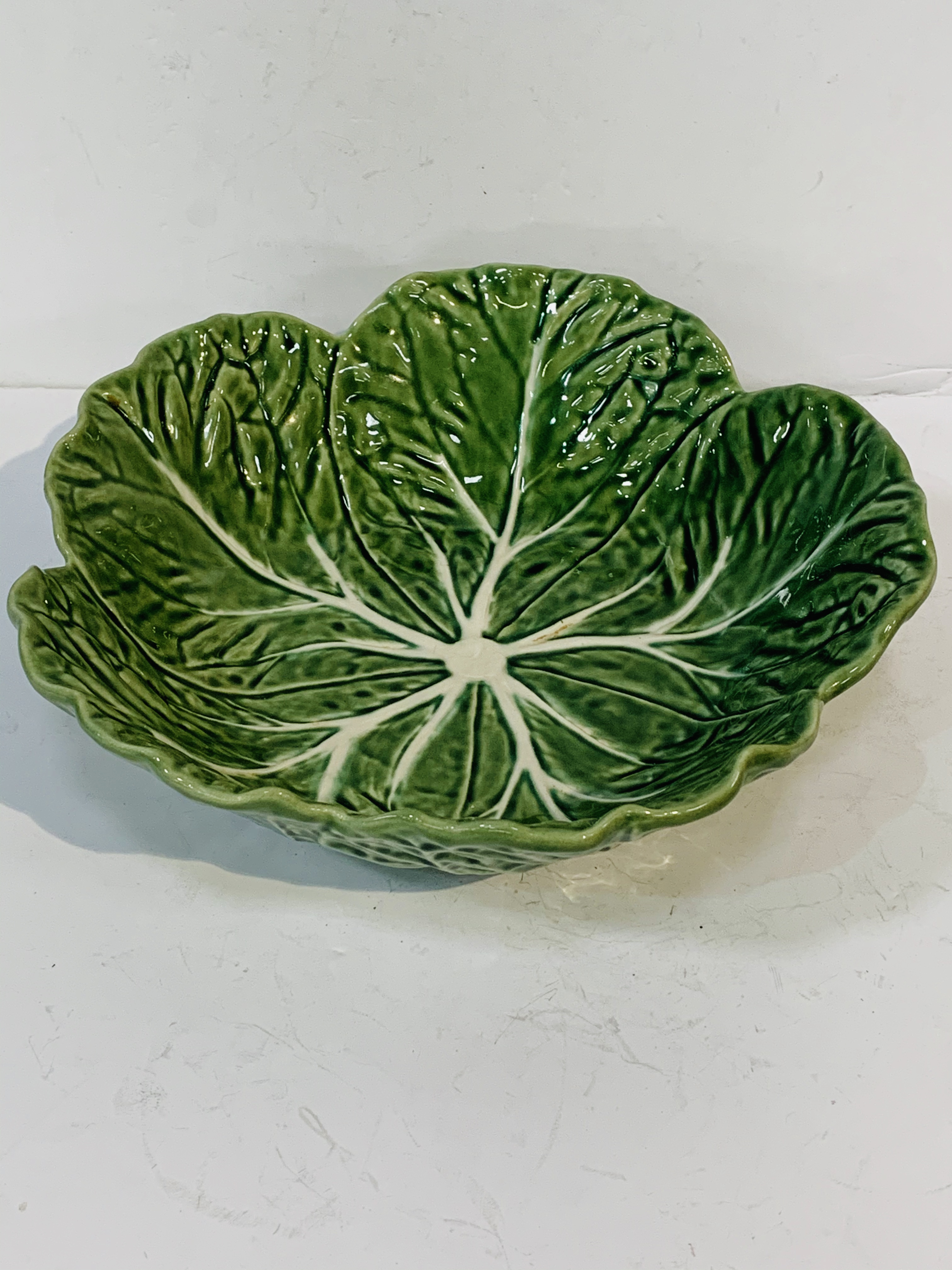 Clarice Cliff plate; red cup; blue and gold decorated plate. With a Portuguese "cabbage leaf" bowl. - Image 2 of 3