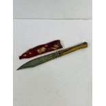 Rare Masai tribal belt knife with skin covered handle.