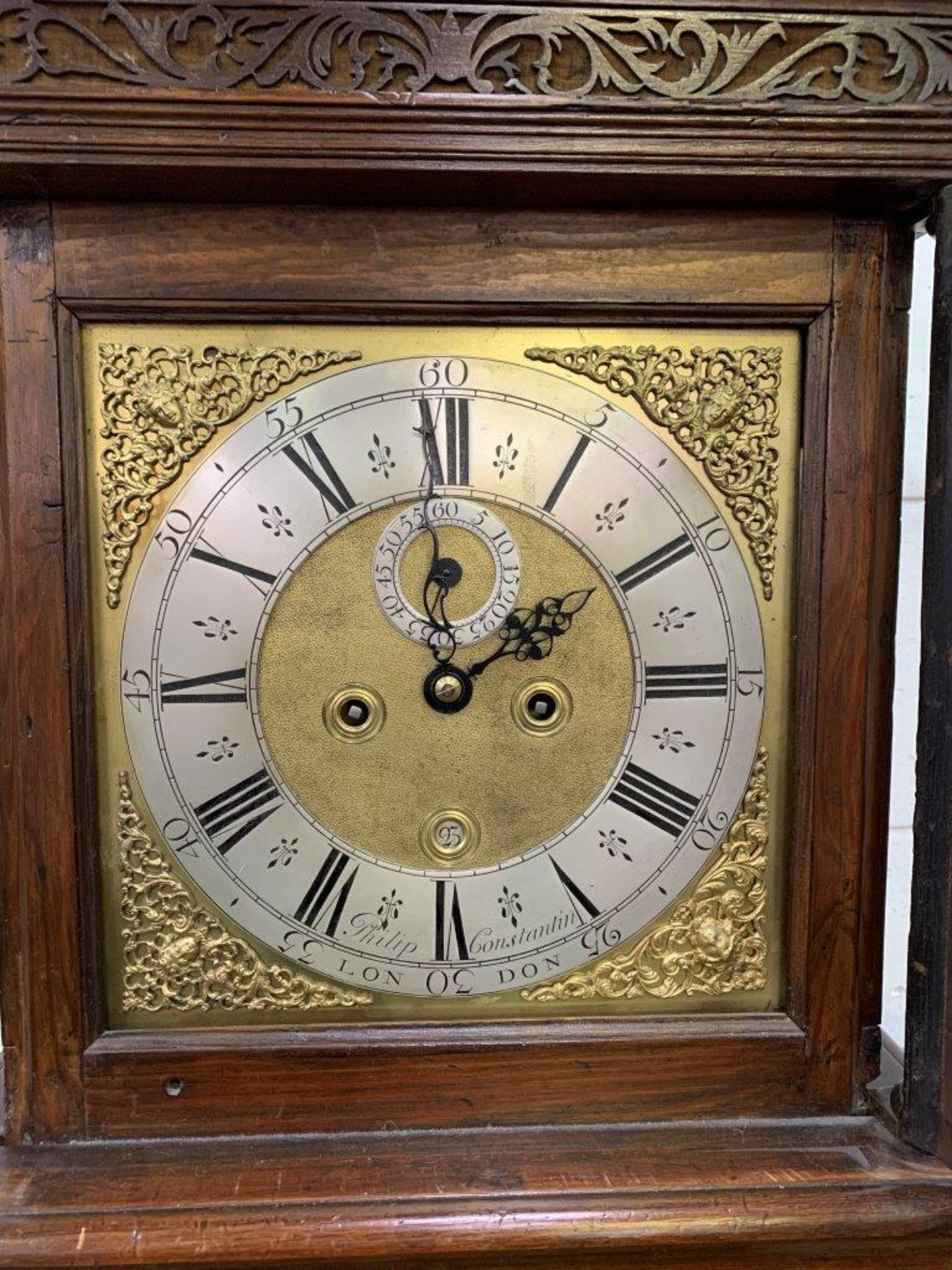 18th century mahogany and stained pine long case clock by Philip Constantin of London. - Image 4 of 8