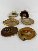 4 polished agate slice bowls; together with 2 pieces of rock crystal.