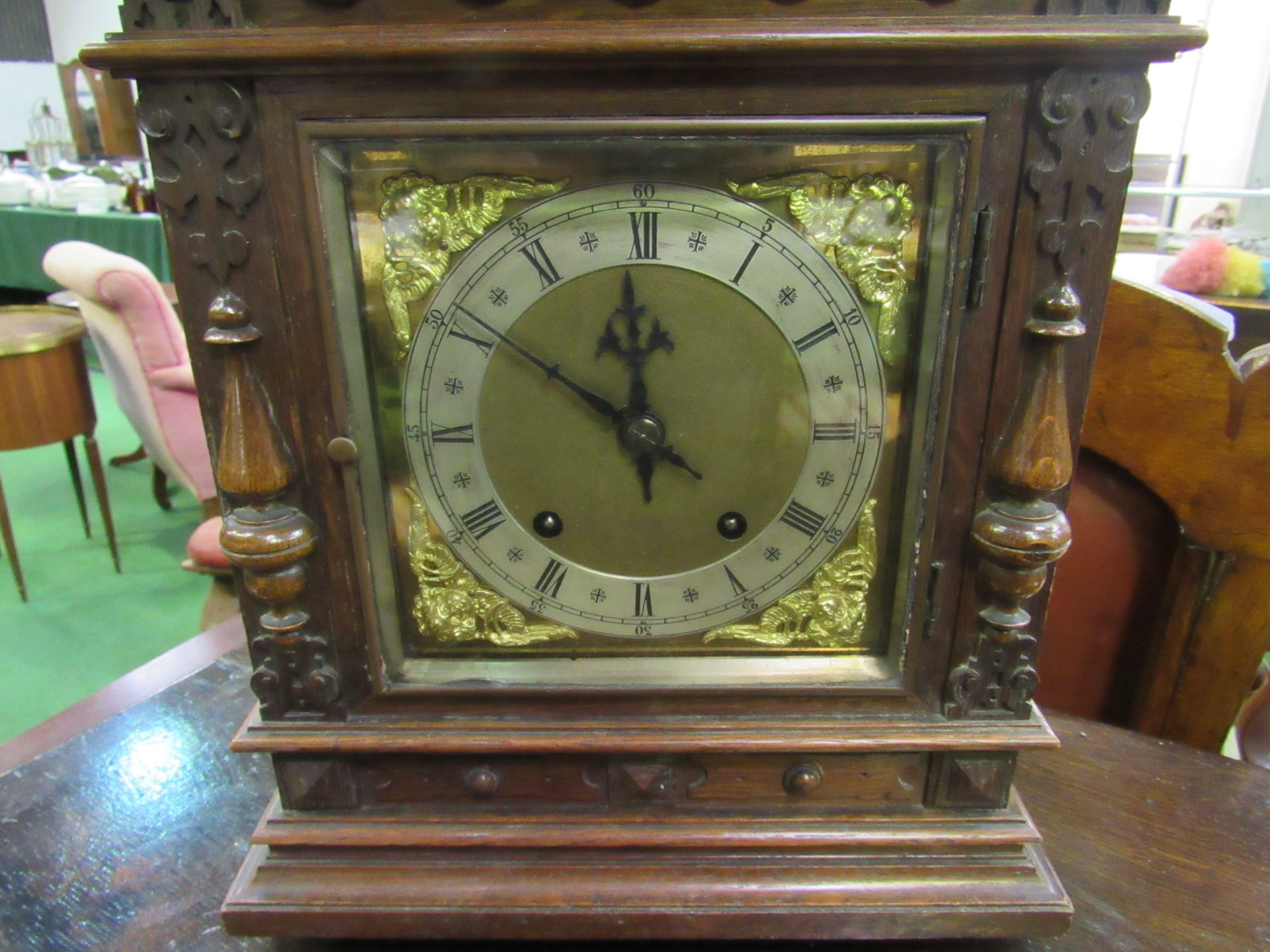 Oak cased mantel clock by W&H Son. - Image 2 of 3