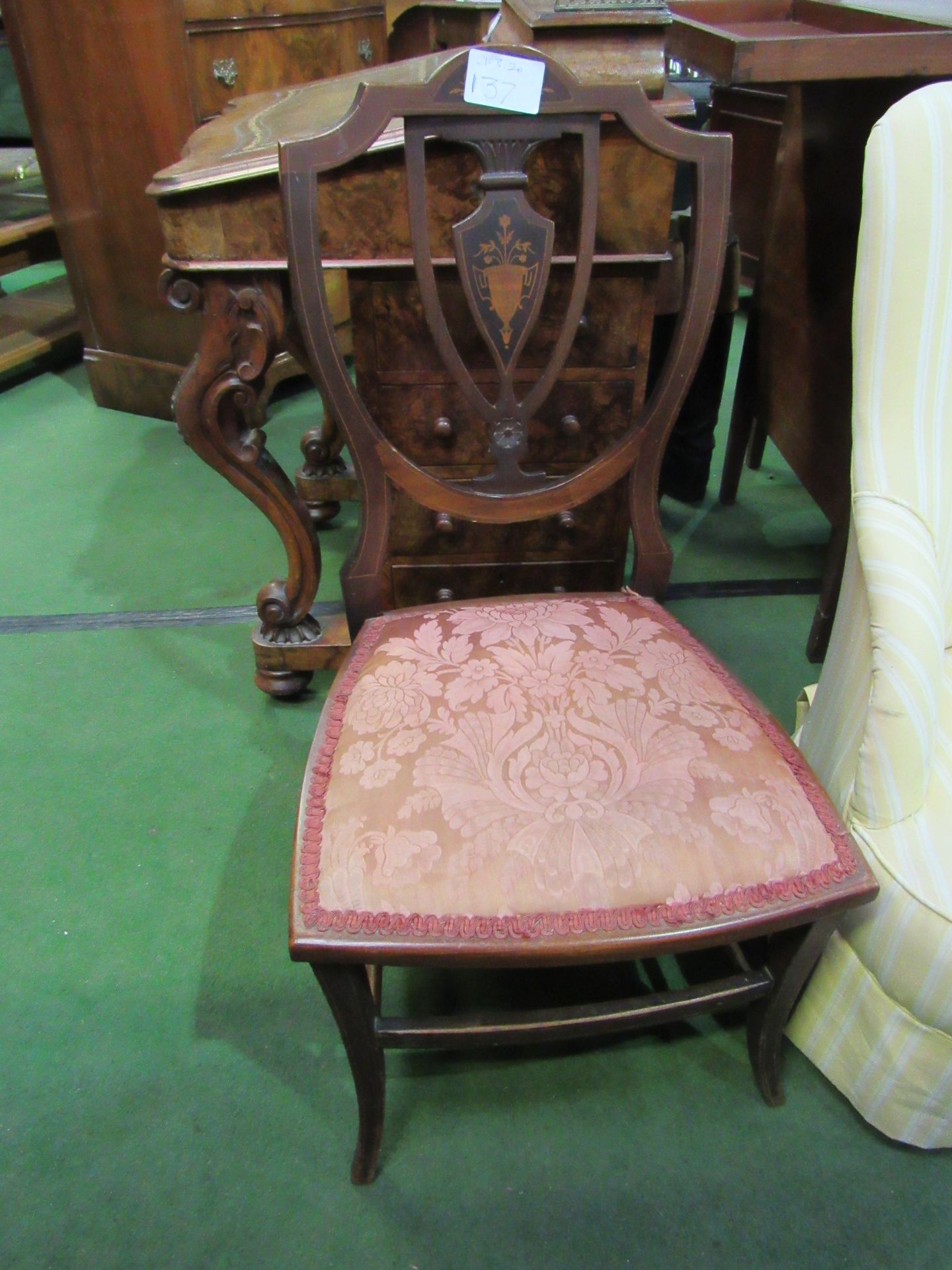 Inlaid mahogany shield back nursing chair.