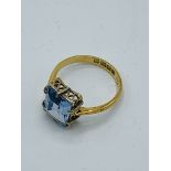 18ct gold ring set with square pale blue stone