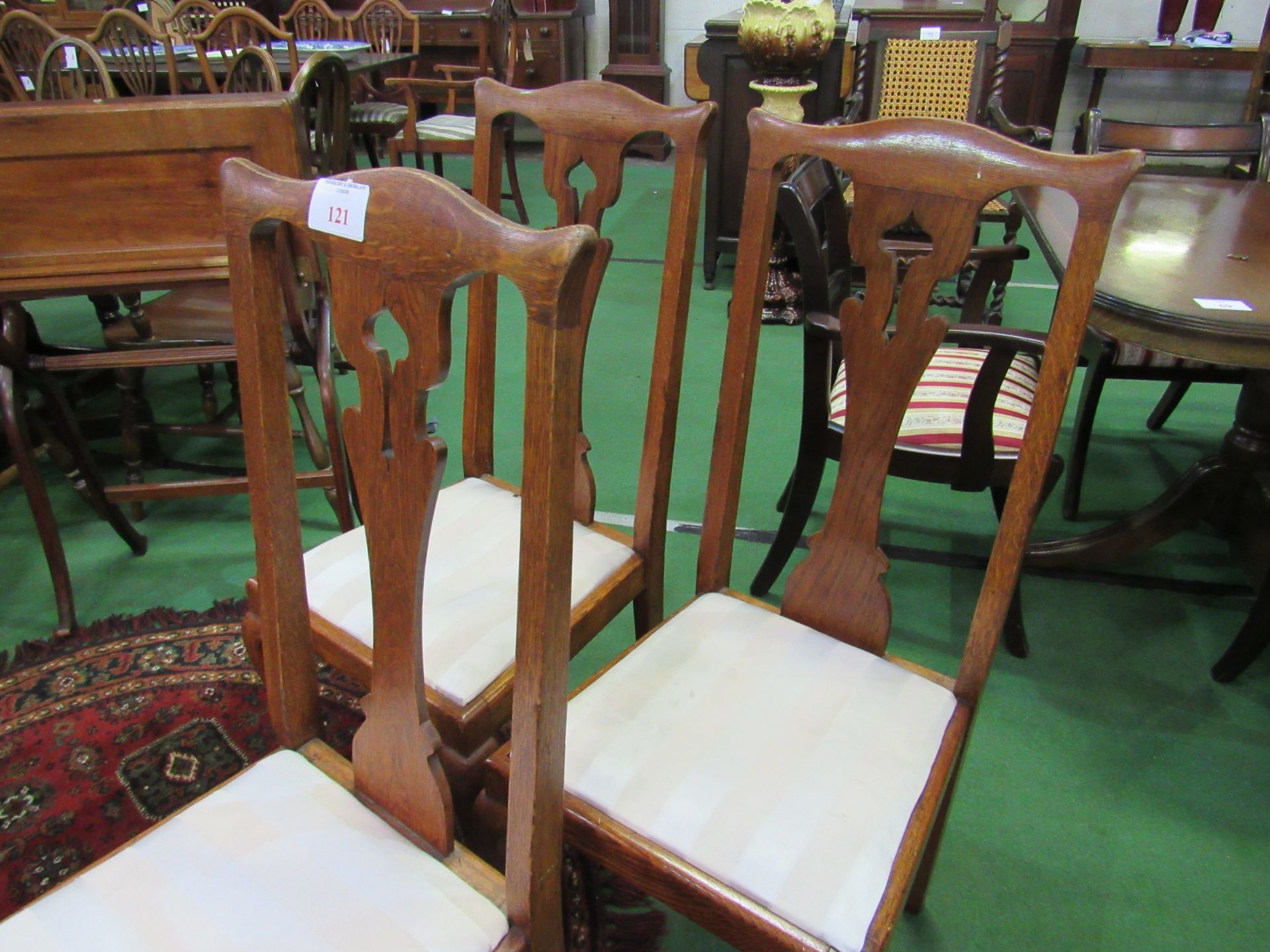 3 oak high back chairs with drop-in seats. - Image 2 of 3