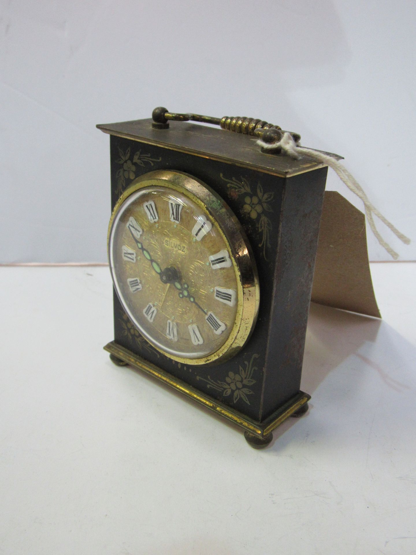 Miniature mantel clock with alarm by Silvoz, Germany. - Image 2 of 3