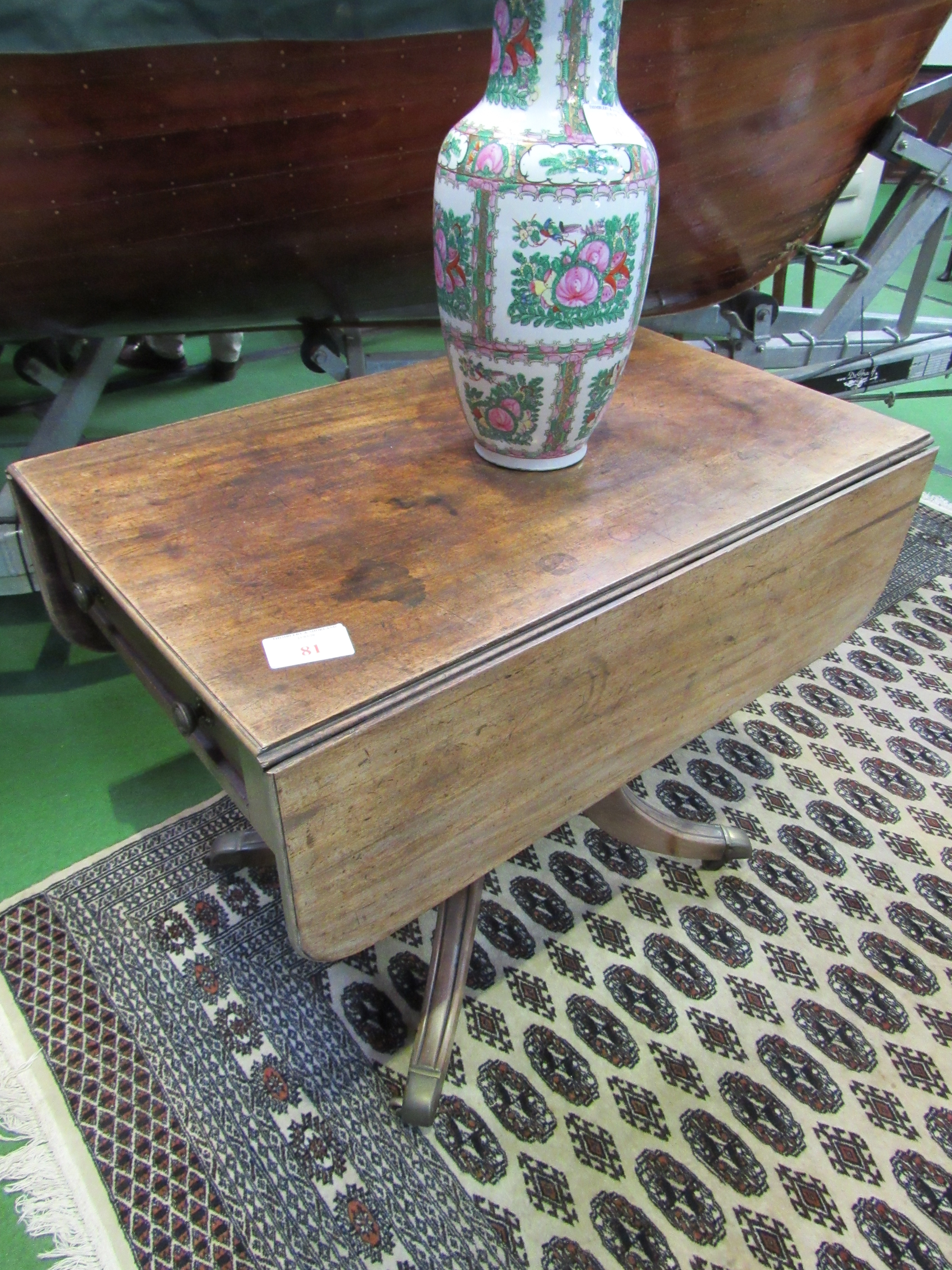 Mahogany pedestal drop-side table with drawer to one end - Image 3 of 3