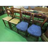 2 cane seat chairs and 2 mahogany framed dining chairs.