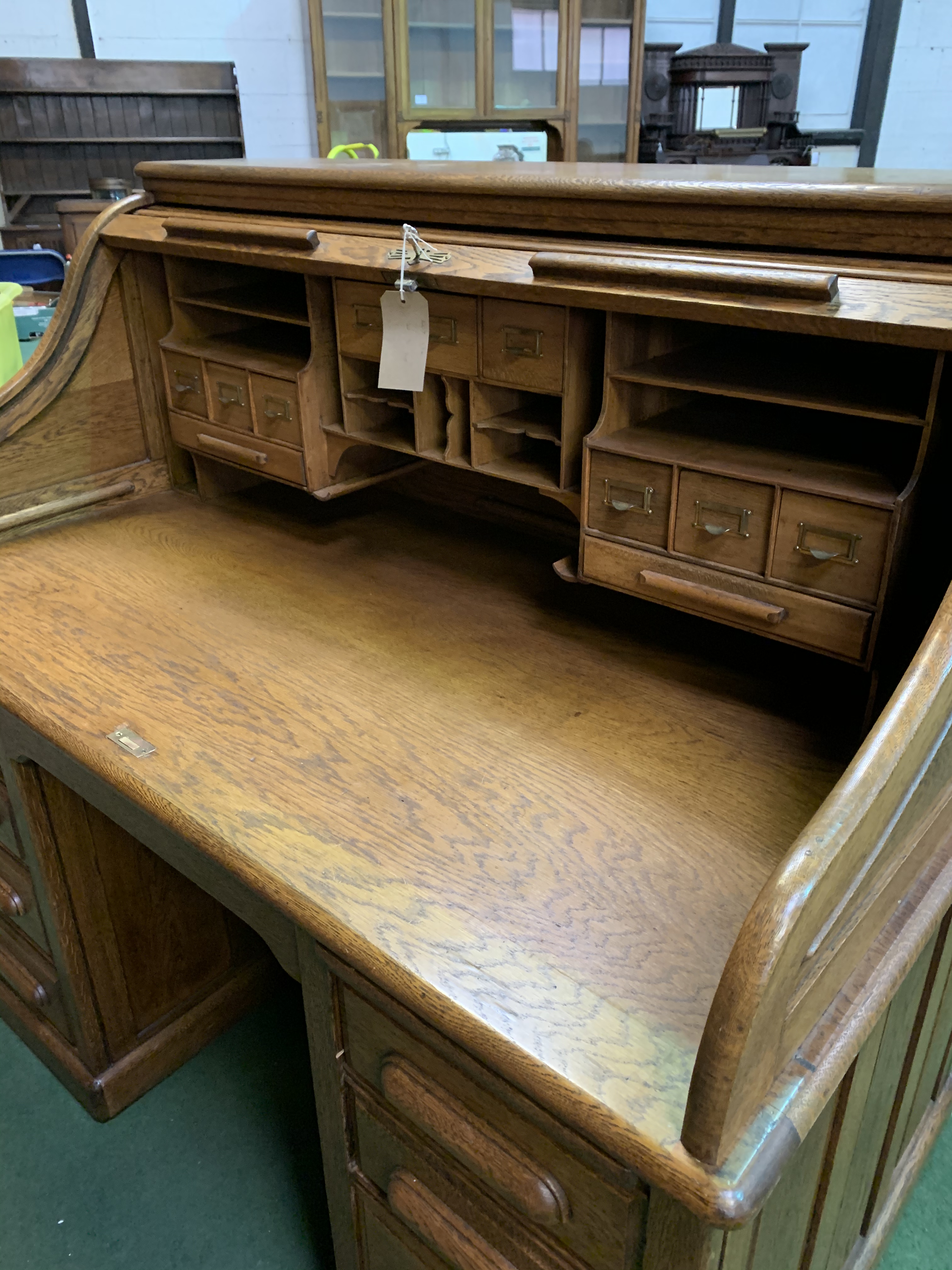 Late 19th Century/early 20th Century oak roll-top top pedestal desk. - Image 2 of 7