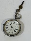 Silver cased pocket watch, hallmarked Birmingham 1882