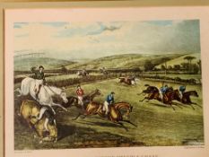 4 framed and glazed prints "The Vale of Aylesbury Steeple Chase" with two other equestrian prints.