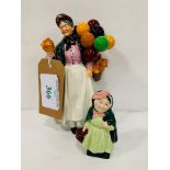Royal Doulton Balloon Seller and Royal Doulton Sairey Gamp figurines.