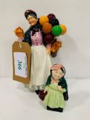 Royal Doulton Balloon Seller and Royal Doulton Sairey Gamp figurines.