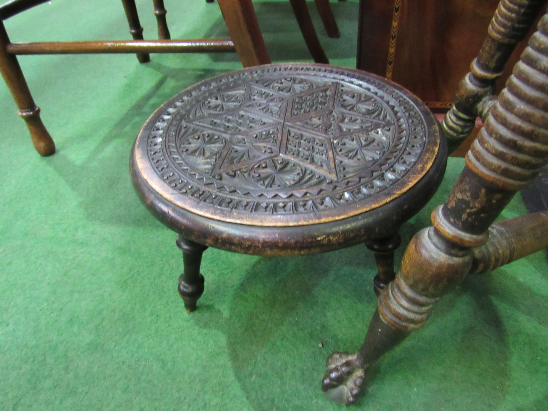 Height adjustable piano stool by Holtzman & Sons (Ohio) together with small carved foot stool. - Image 2 of 3