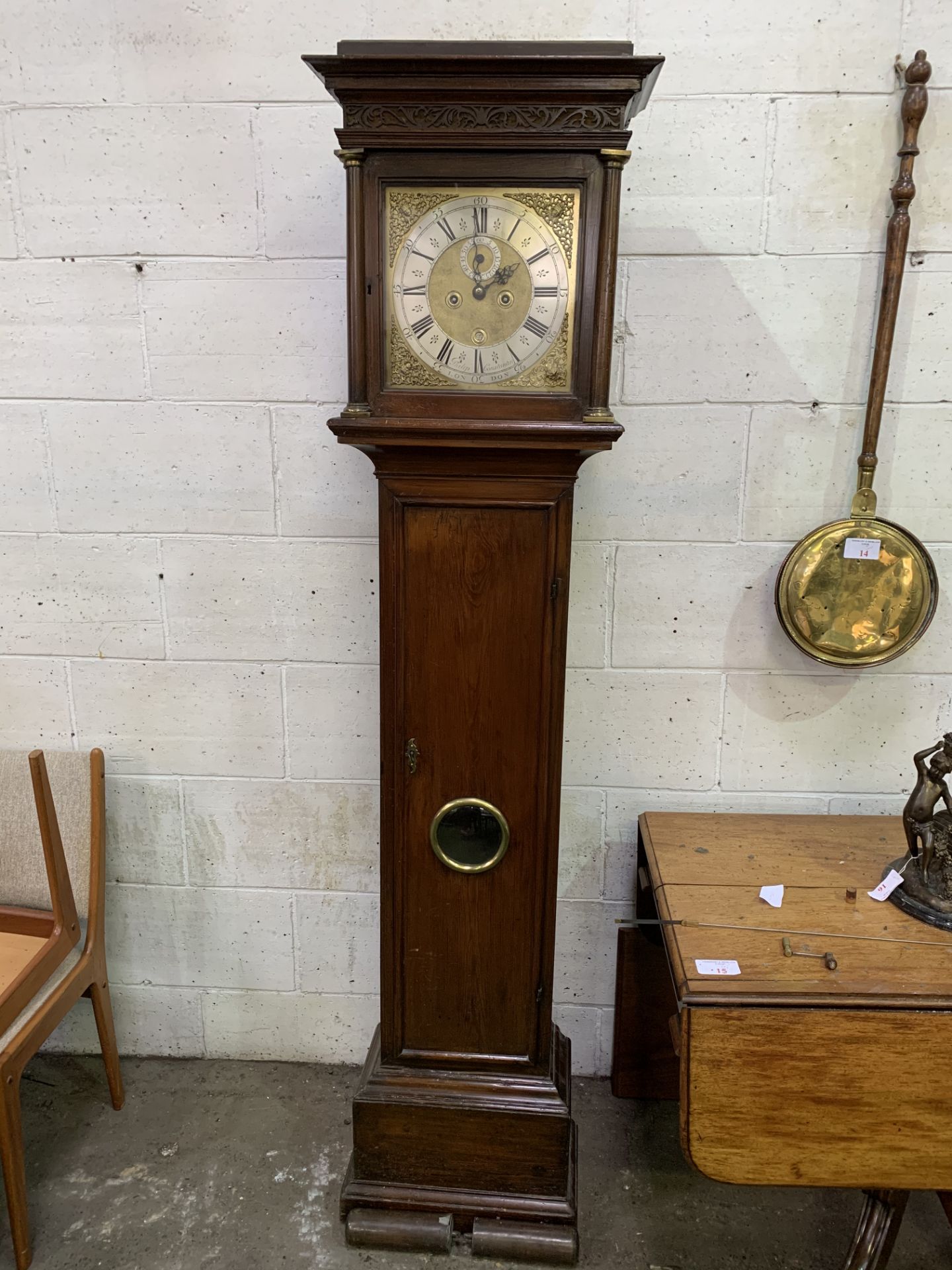 18th century mahogany and stained pine long case clock by Philip Constantin of London.