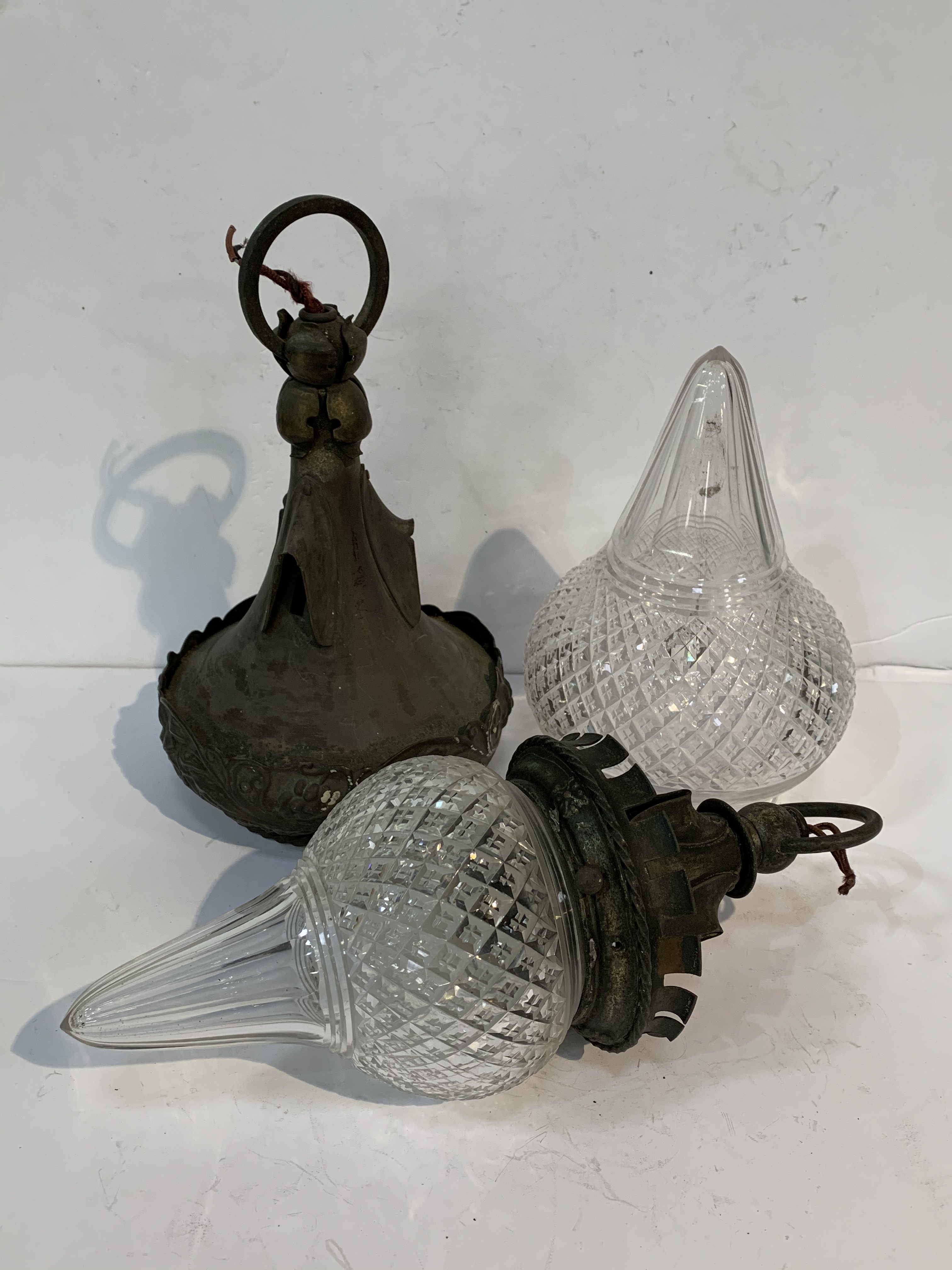2 decorative metal and glass ceiling lights