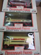 3 Lledo Days Gone Fisherman Friend die-cast vehicles all boxed; 2 boxed Ridgeway Express vehicles.