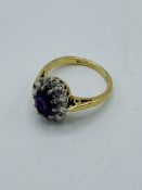 18ct Gold, Amethyst and Diamond Cluster Ring
