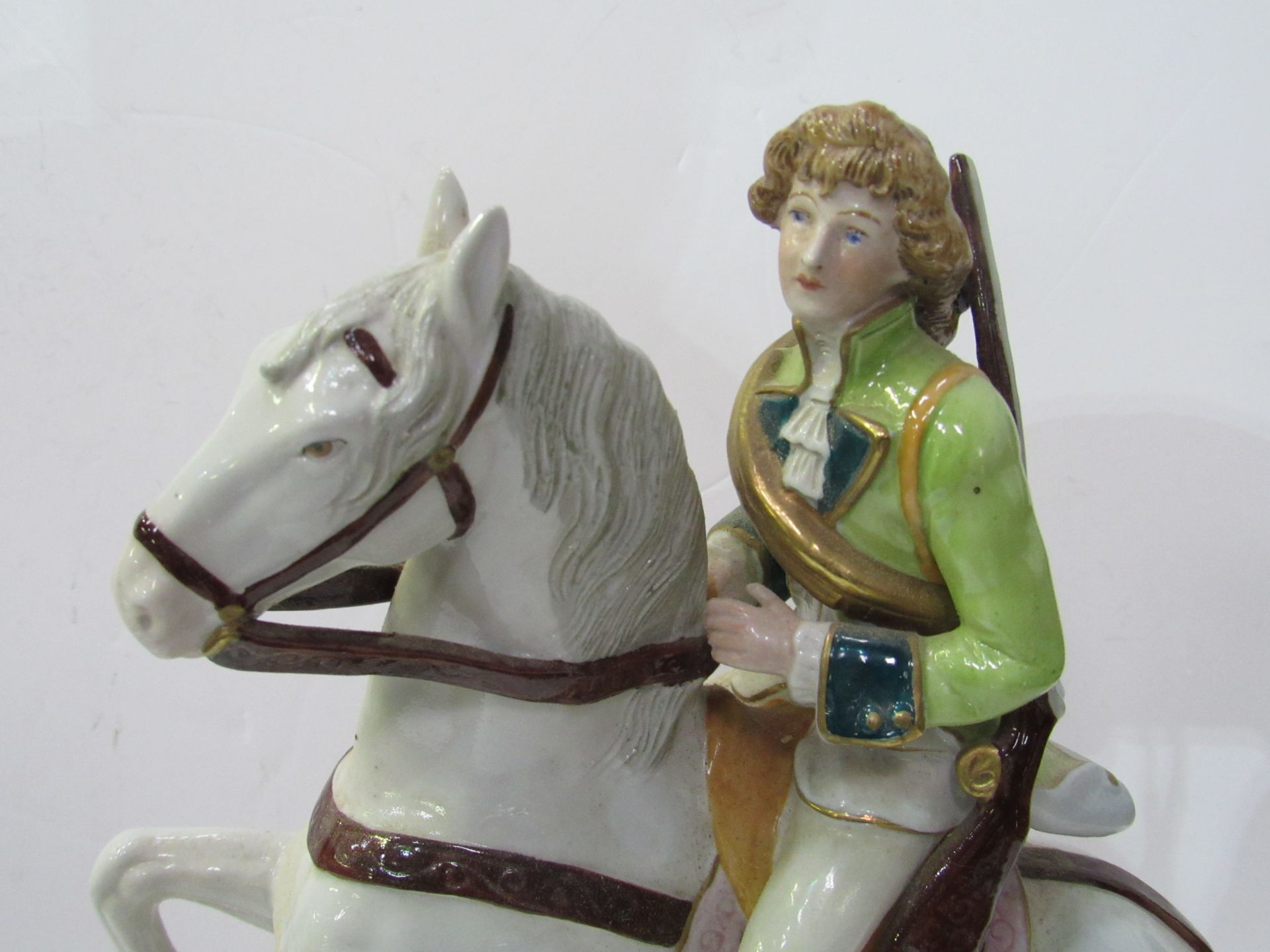 Scheibe-Alsbach porcelain rearing horse and rider figurine - Image 2 of 3