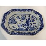 Willow pattern meat plate; blue & white Spode serving plate decorated with oriental style foliage.