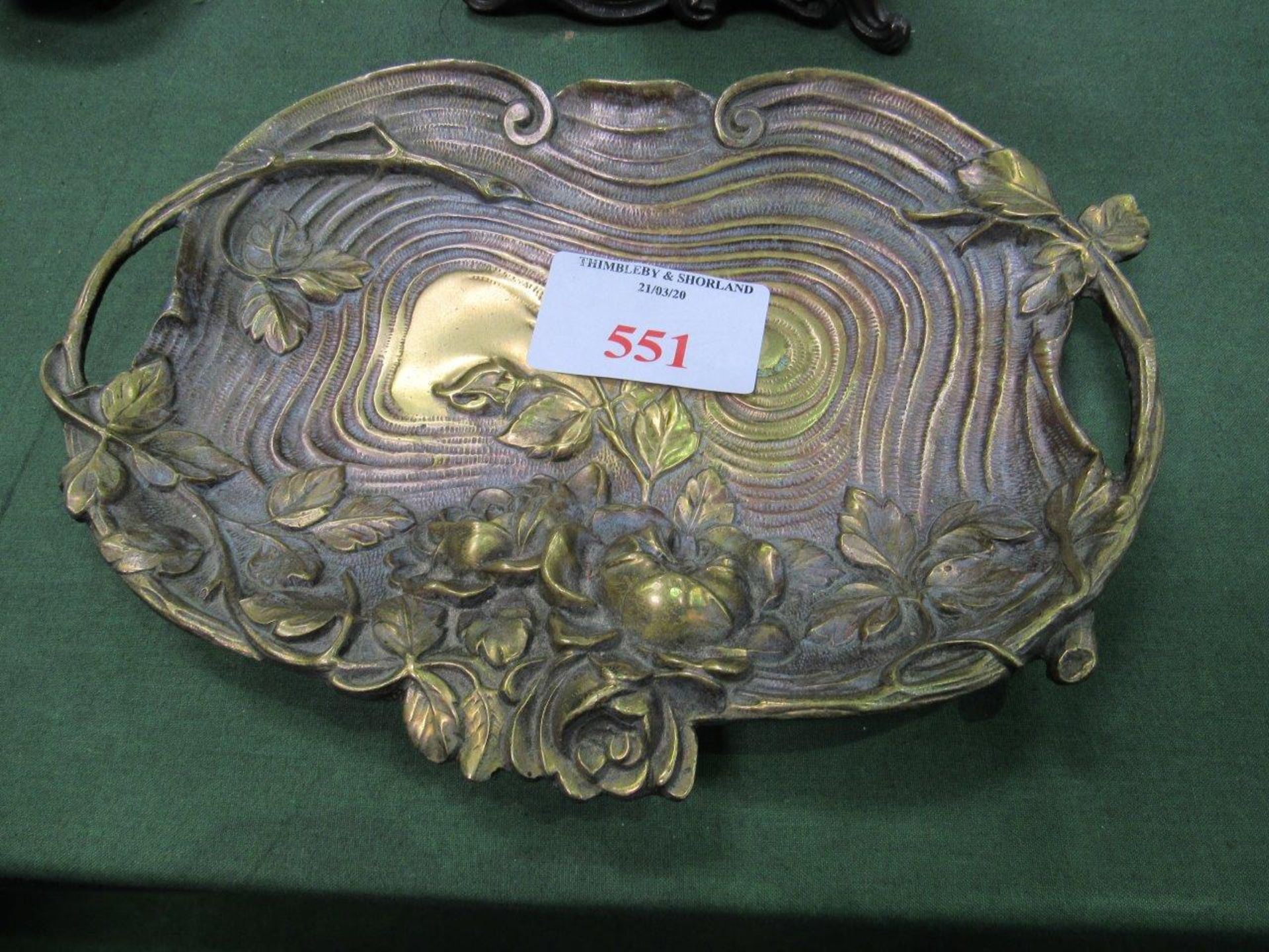 WMF Art Nouveau bronze double handled roses and vines foliate dish. - Image 2 of 2
