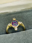 18ct Black Opal & Diamond Ring. Size K.