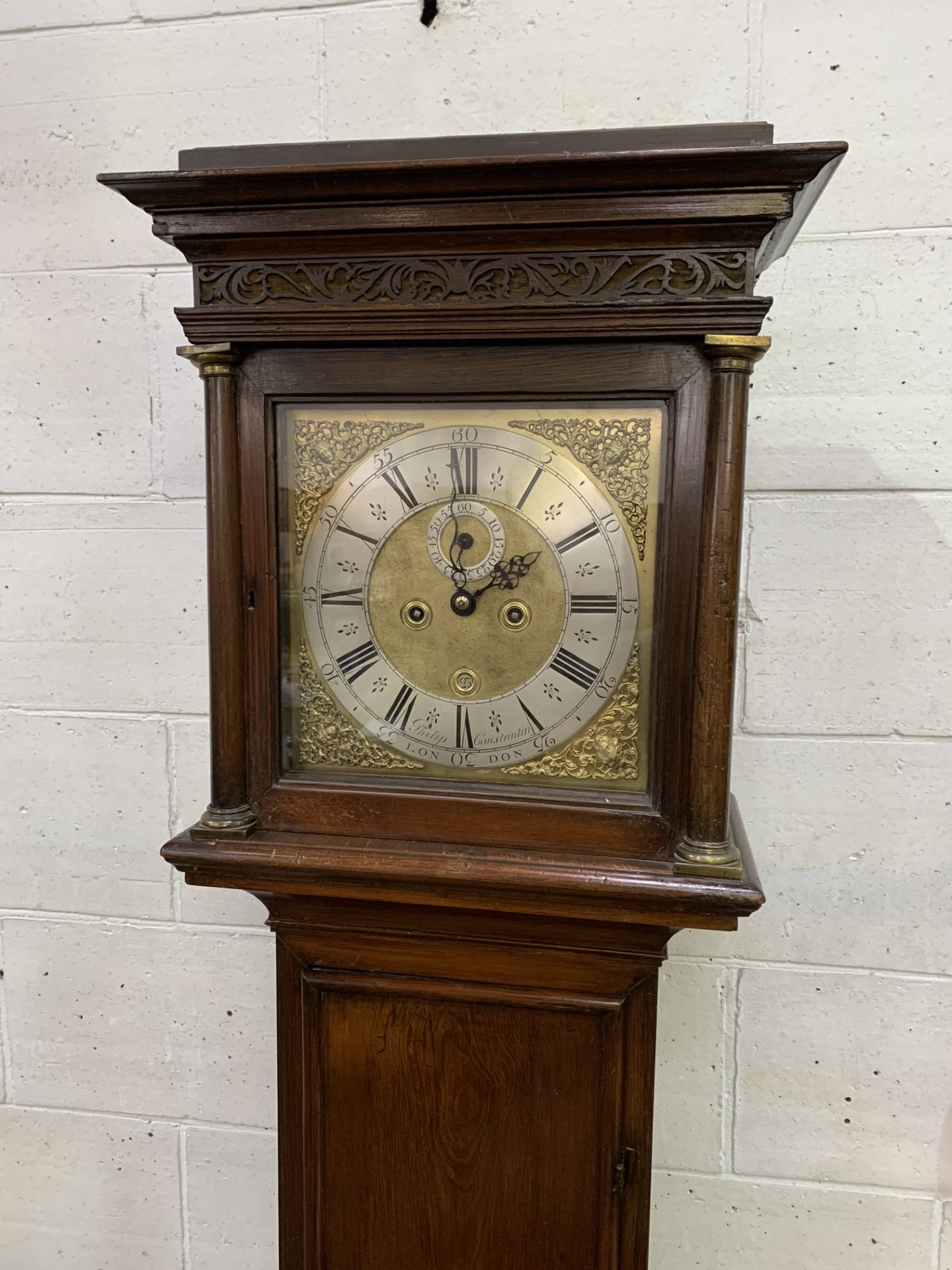 18th century mahogany and stained pine long case clock by Philip Constantin of London. - Image 2 of 8