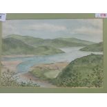 2 framed and glazed watercolours of lake scene, signed M.J Betts.