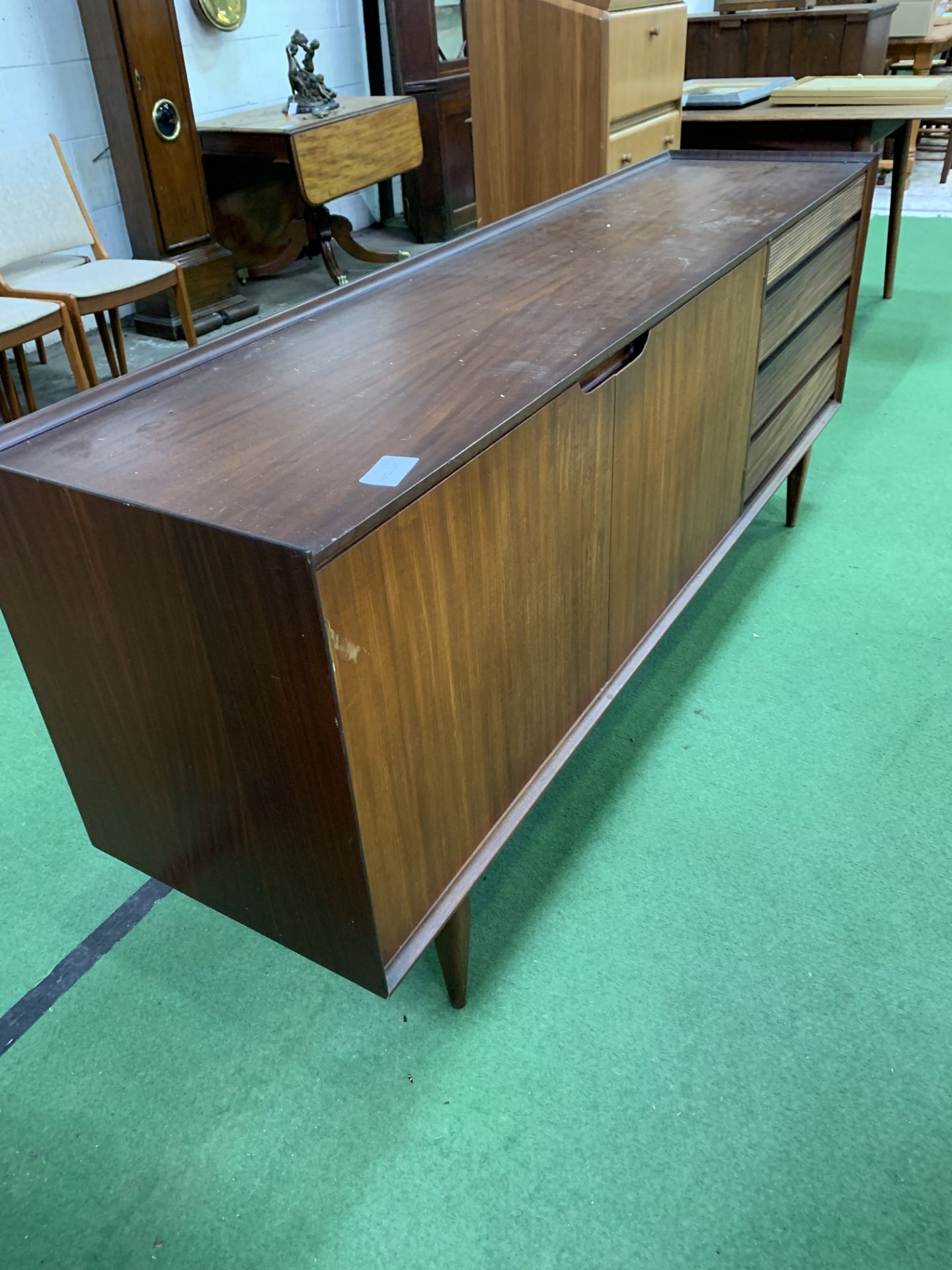 1950s teak sideboard with 2 cupboards and 4 graduated drawers. - Image 3 of 4