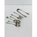 6 silver teaspoons: 4 bottom marked one with maker's initials S J circa 1760-70, together with