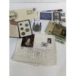 3 First day covers, other stamps, and a qty of bank notes