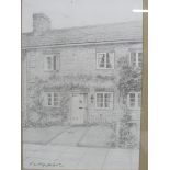 Pencil sketch by B.N Bradley Carter of a house and garden; and a watercolour of the same house.