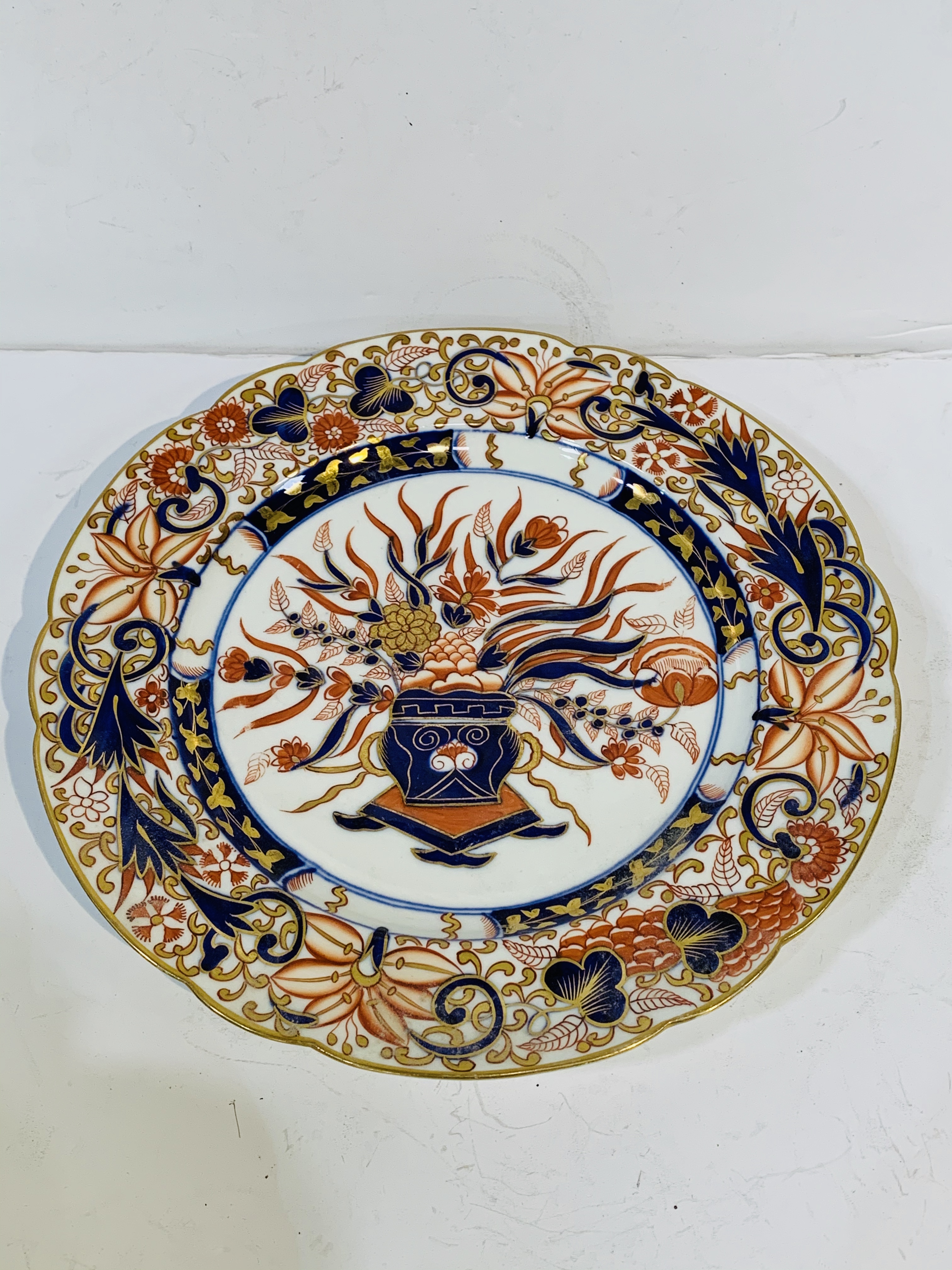 Clarice Cliff plate; red cup; blue and gold decorated plate. With a Portuguese "cabbage leaf" bowl. - Image 3 of 3