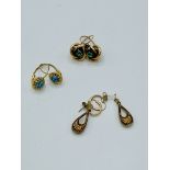 Pair of 750 gold and blue flecked stone earrings; and 2 other pairs of earrings