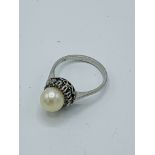 Pearl & Daisy Diamond Ring set in 18ct White Gold