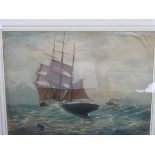 Gilt framed & glazed watercolour of a sailing ship, signed Herbert W Boyce, 1919