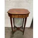 Mahogany octagonal top display table with 2 frieze drawers.
