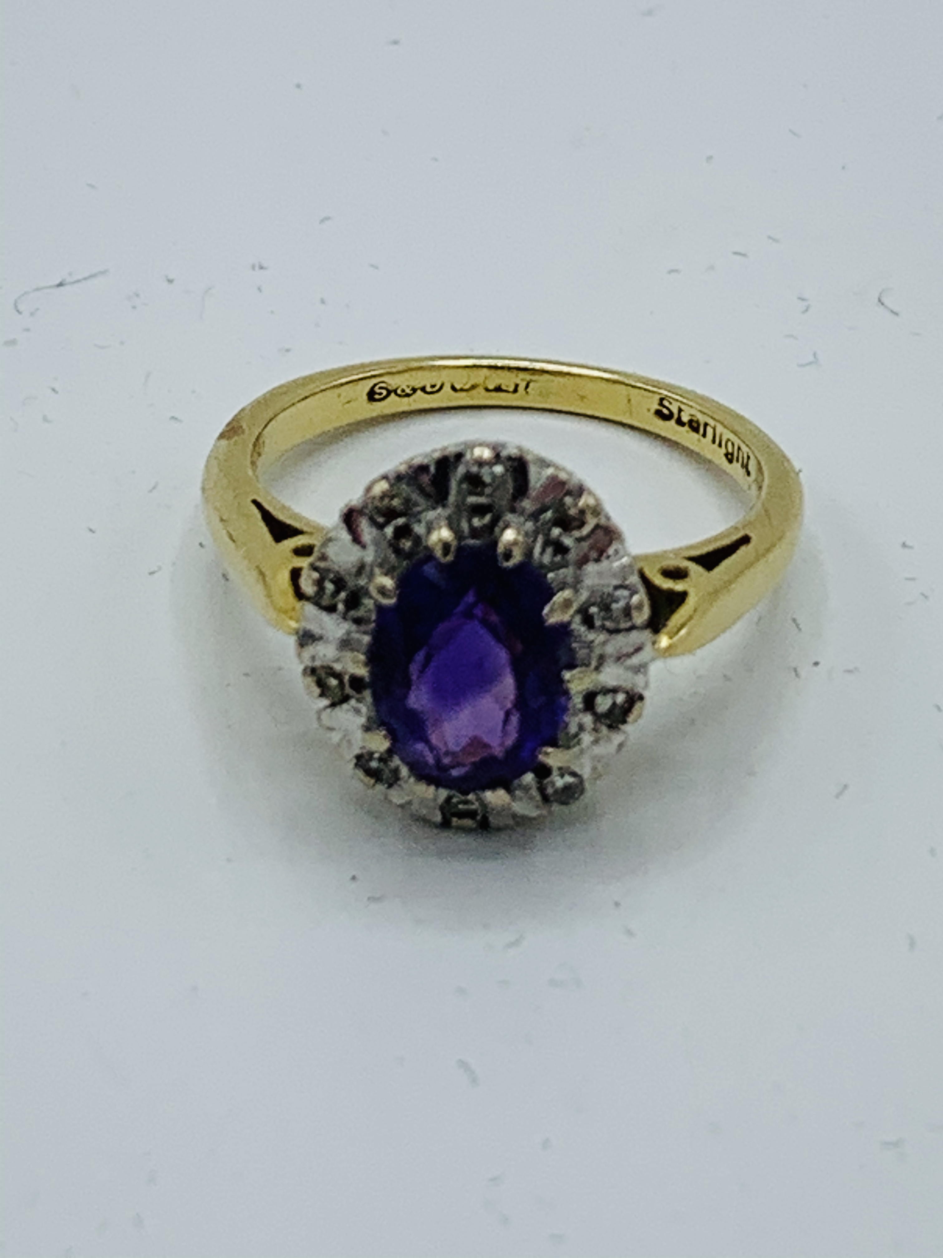 18ct Gold, Amethyst and Diamond Cluster Ring - Image 3 of 3