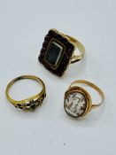 Victorian mourning ring and 2 other antique rings