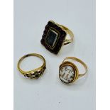 Victorian mourning ring and 2 other antique rings