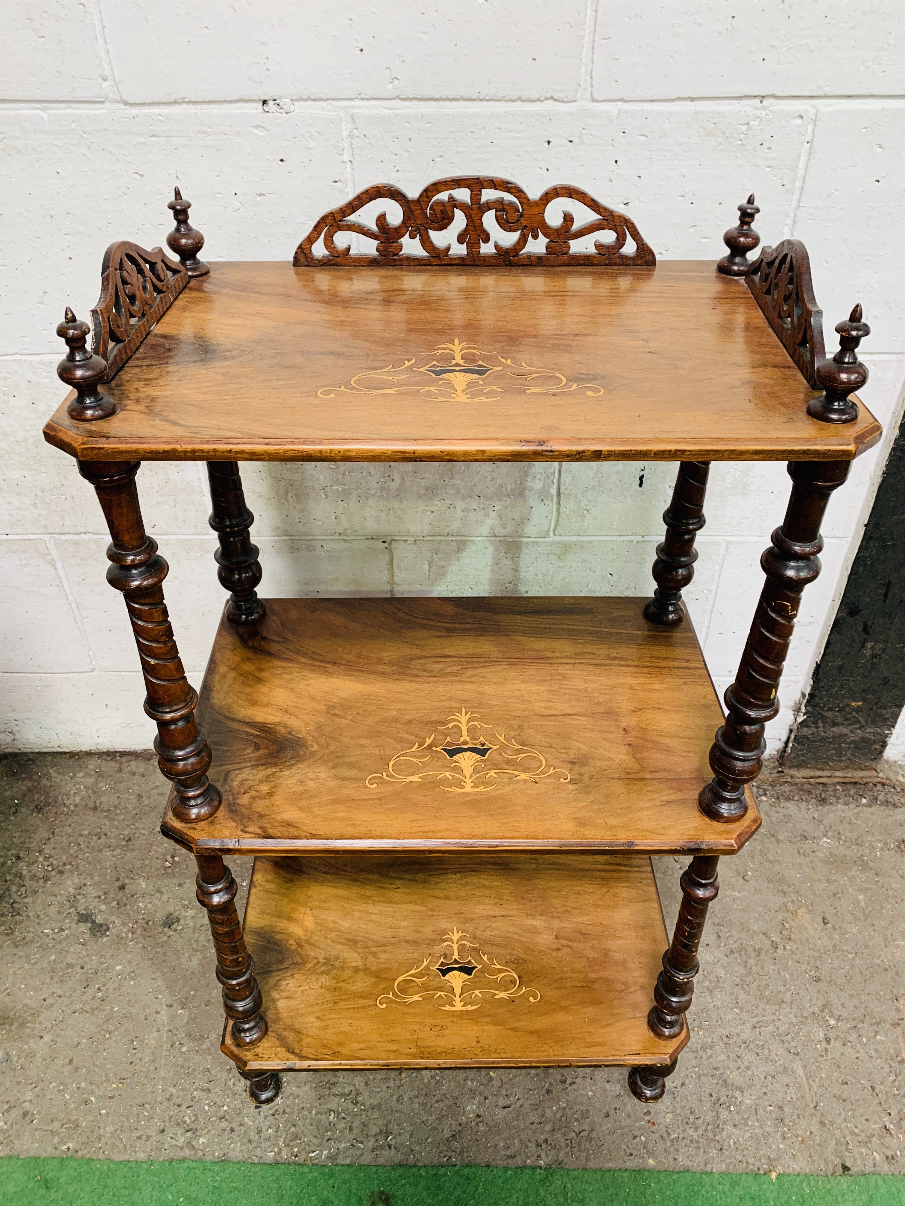 Inlaid mahogany rectangular 3 tier wotnot.