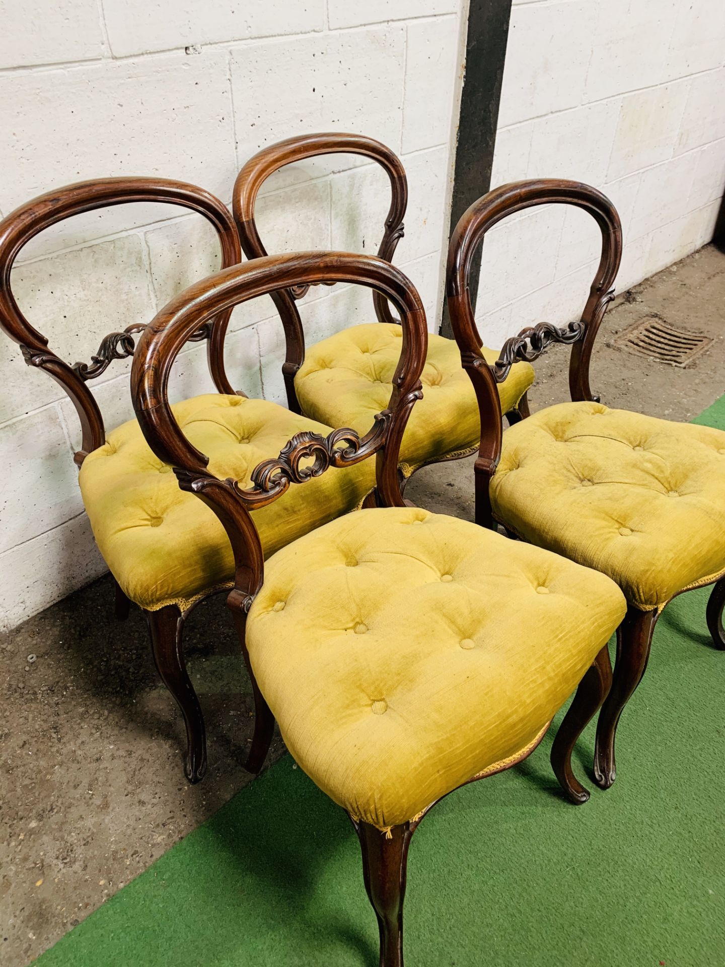 4 balloon back Victorian dining chairs with cabriole legs, buttoned upholstered seats. - Image 2 of 2