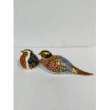 Royal Crown Derby pheasant figurine and robin figurine.