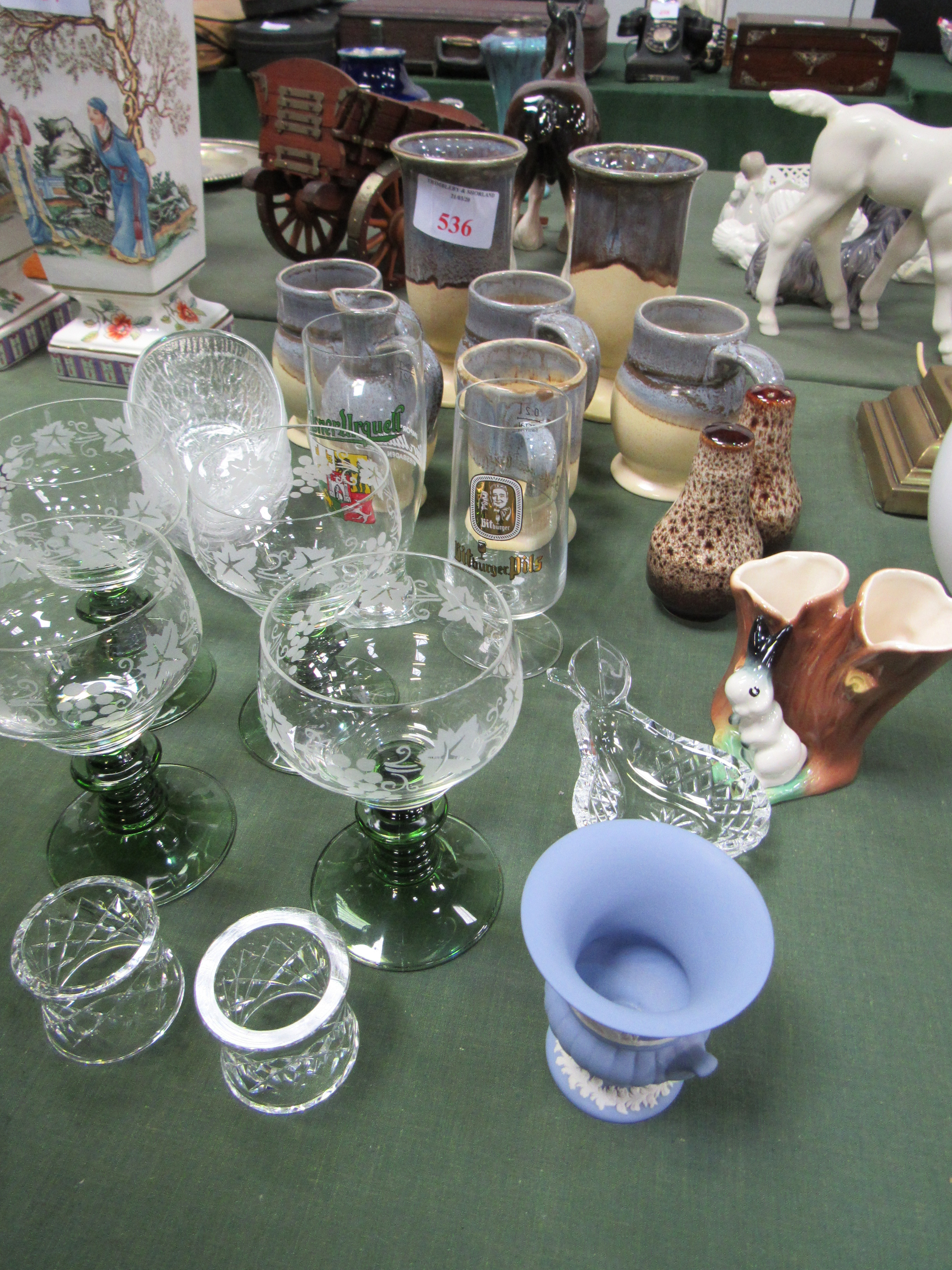 Clarinbridge County Galway Irish lead crystal dish; Wedgewood blue Jasperware & other items.