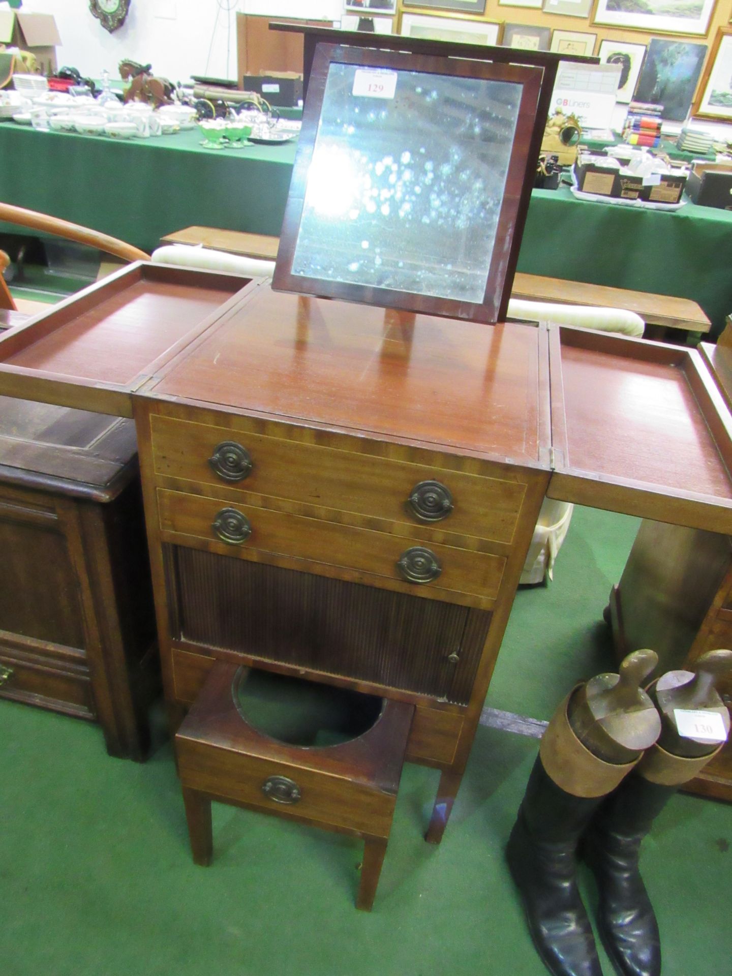 19th Century mahogany "Campaign" toilet cabinet.