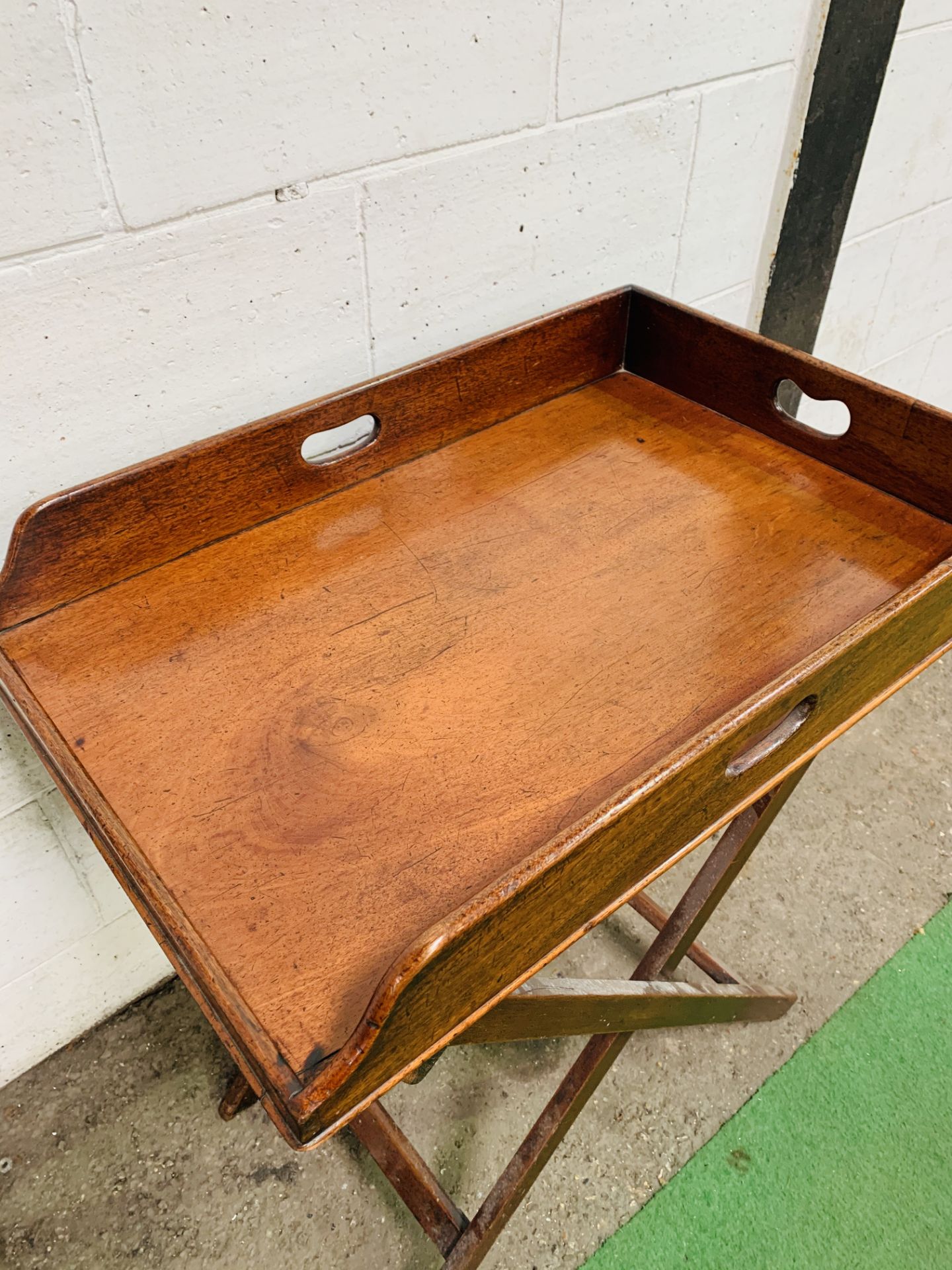 Mahogany Butler's tray 76 x 51cms, complete with mahognay folding stand. - Image 2 of 3